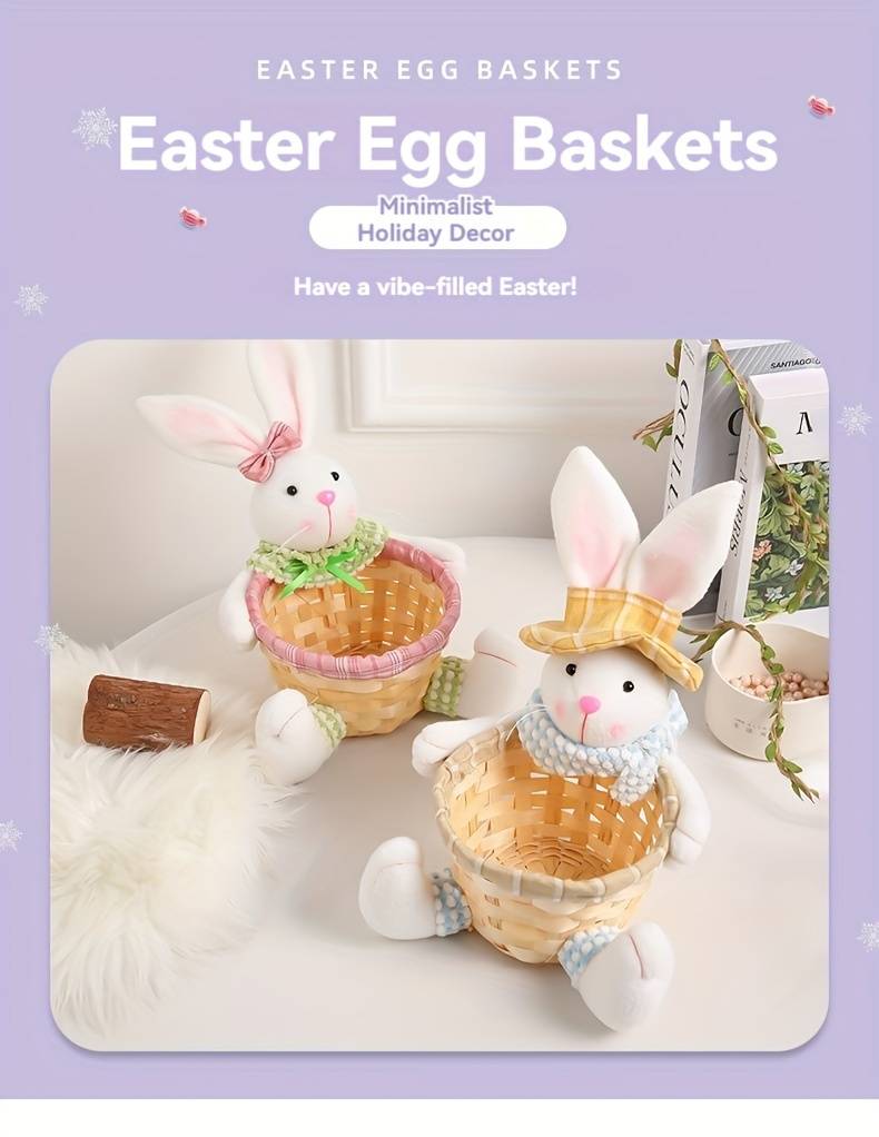 1pc easter cute rabbit storage basket easter bunny egg storage basket creative party candy basket desktop decoration cartoon doll holiday scene arrangement decoration holiday accessory details 0