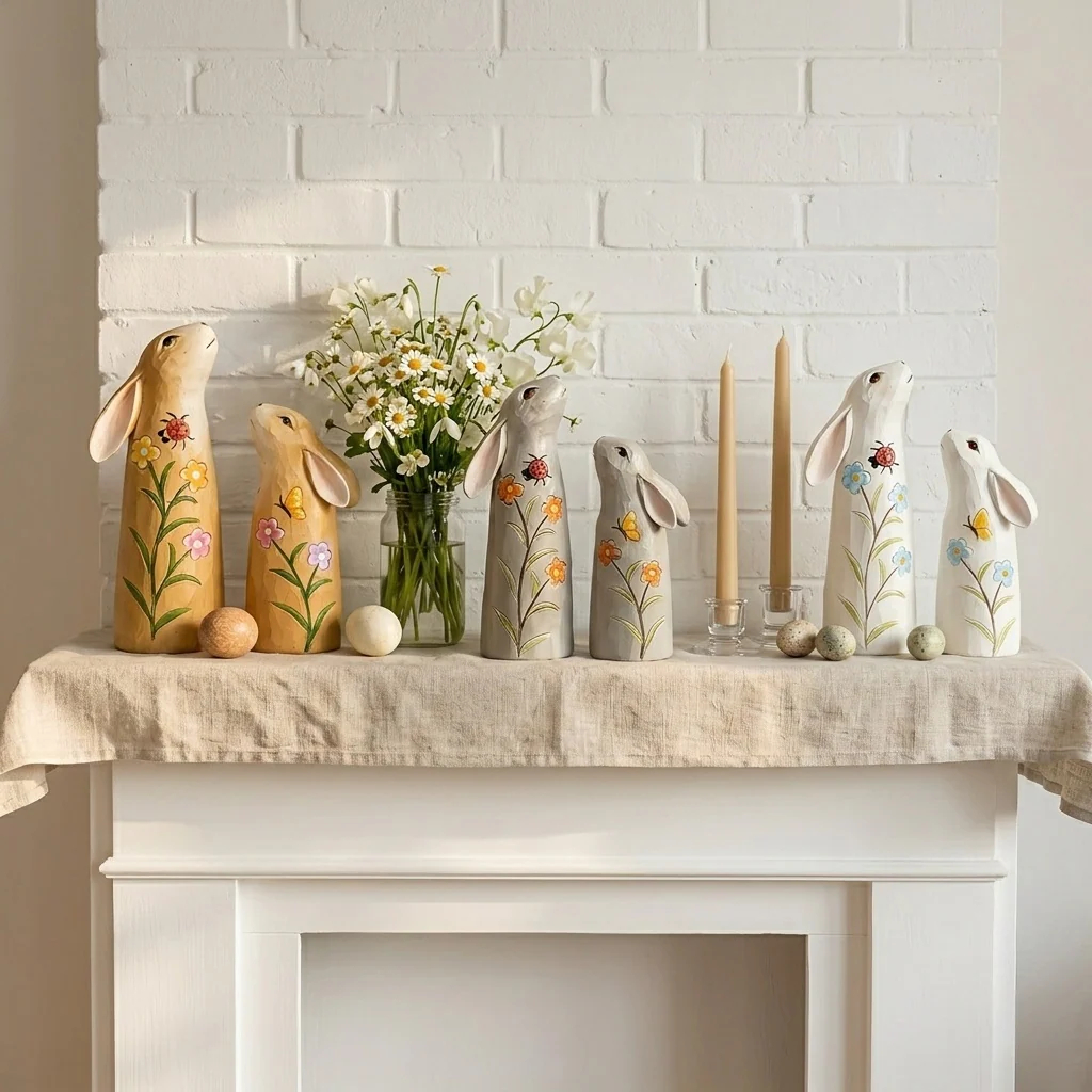 Hand-Painted Spring Bunny Figurines