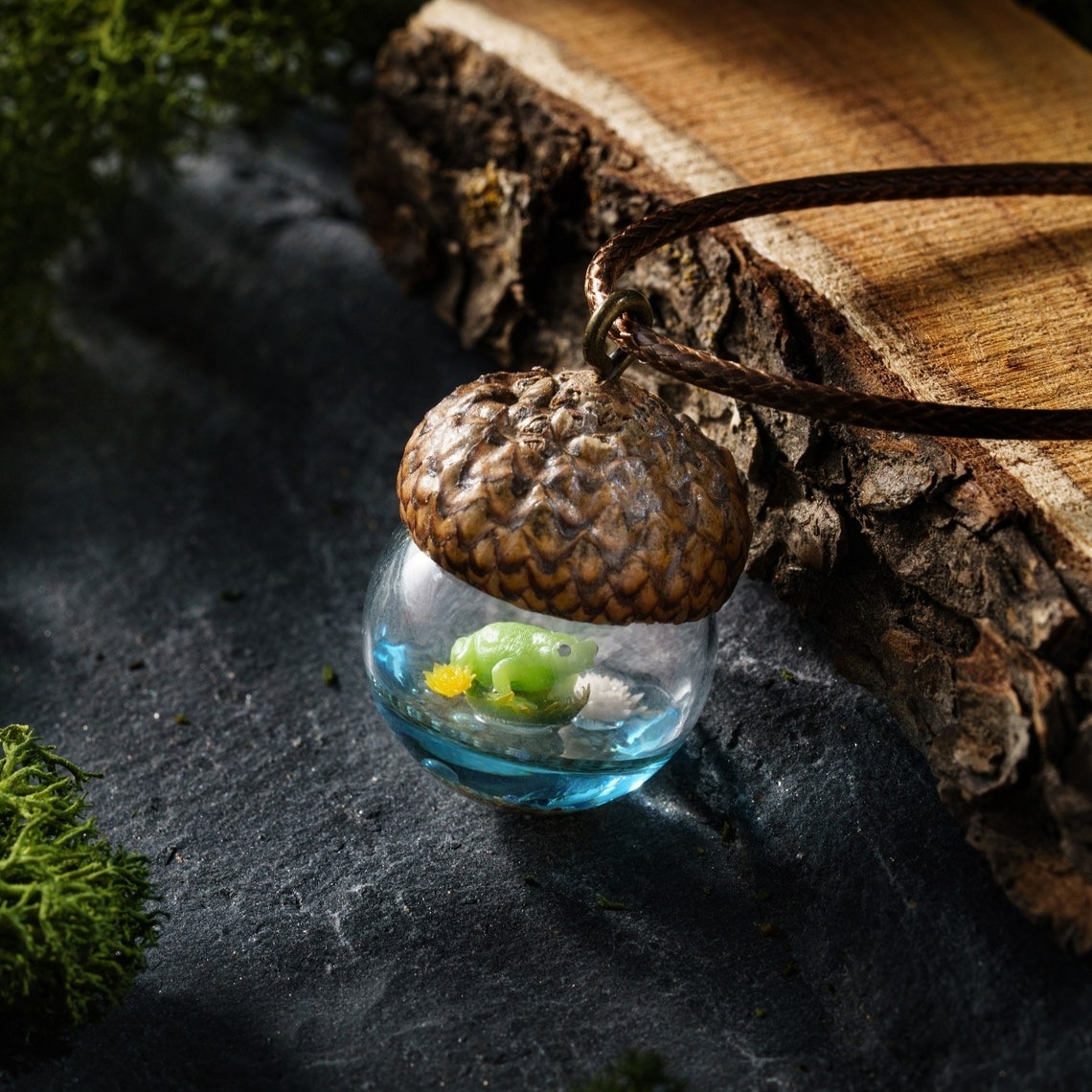 Frog Wood Resin Pendant Gift For Nature Lover