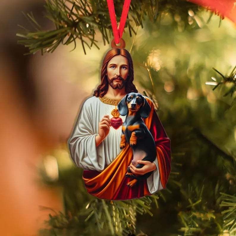 Jesus Hugging Animals Christmas Ornaments