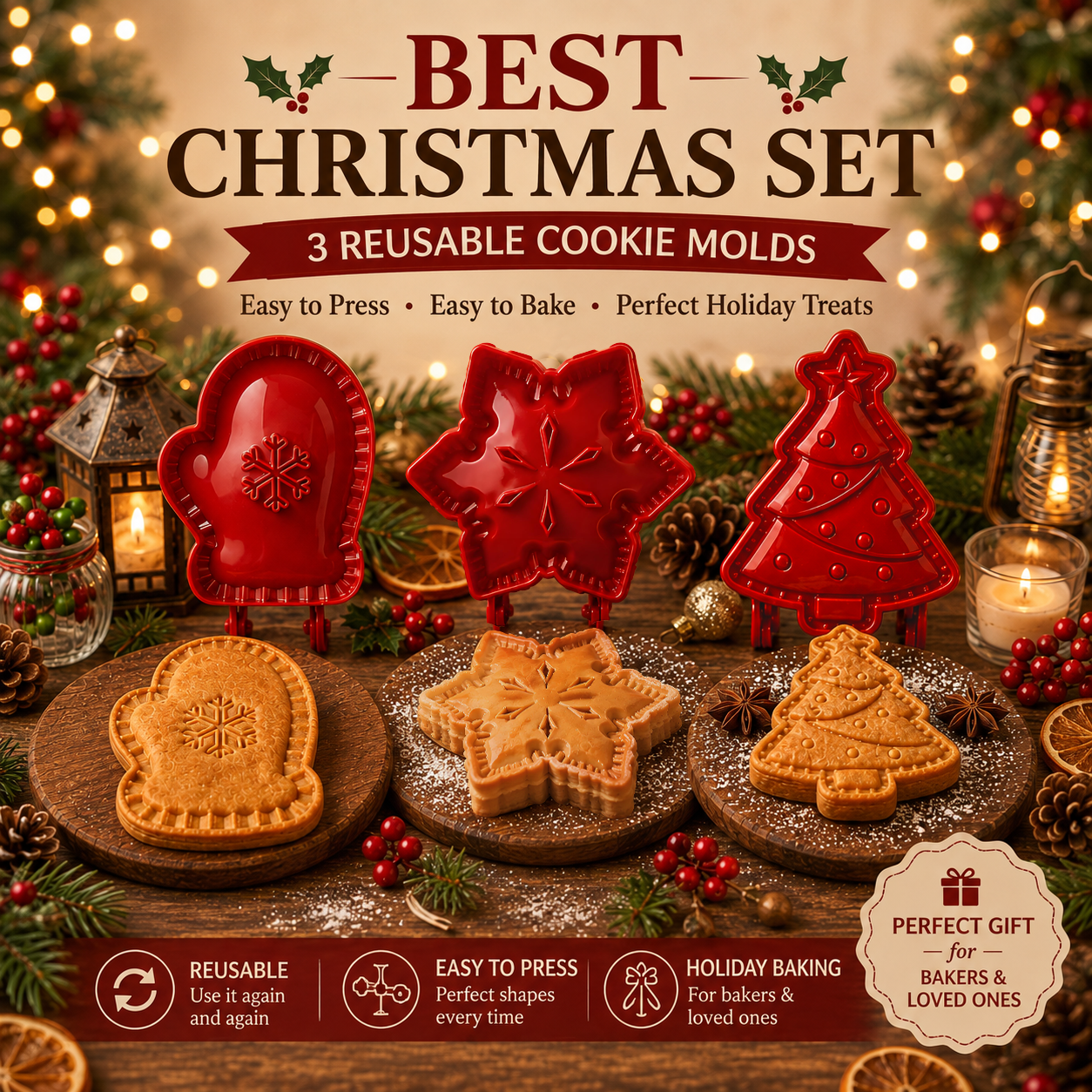 Christmas 8‑Pack Hand‑Press Cookie & Hand Pie Molds