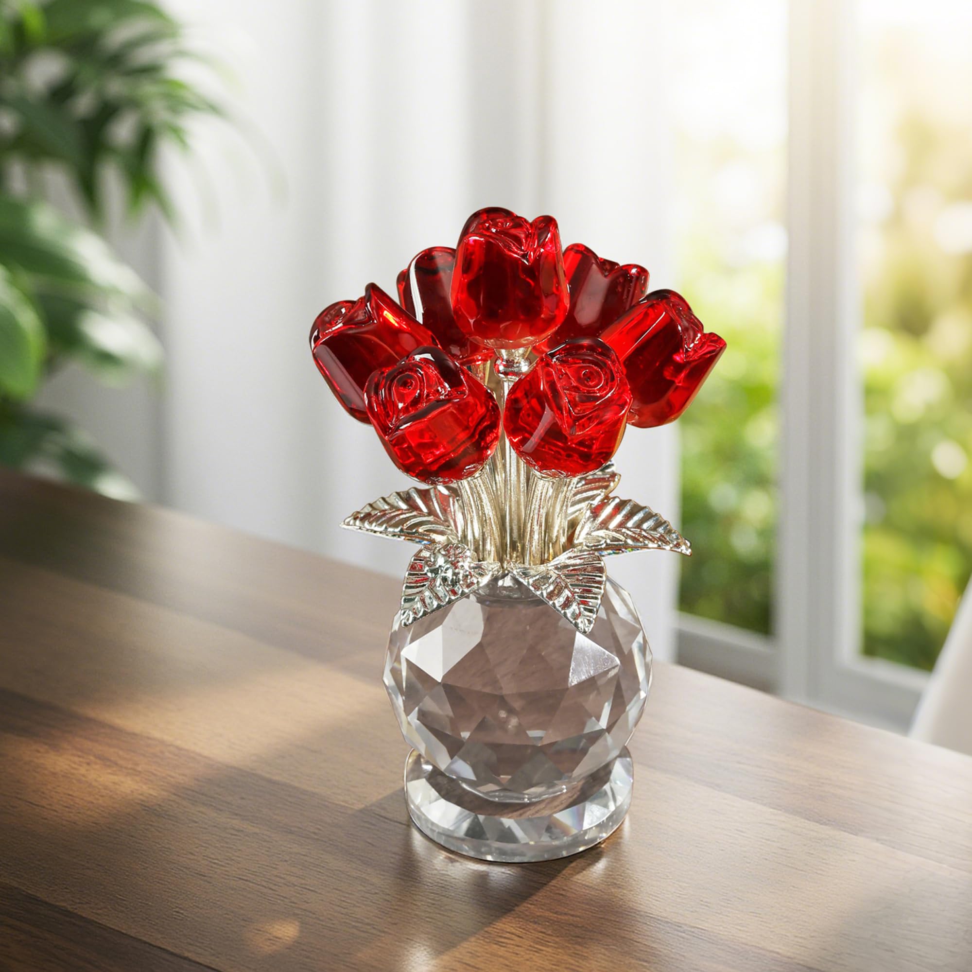 Crystal Colorful Rose Flower Collectible Figurine