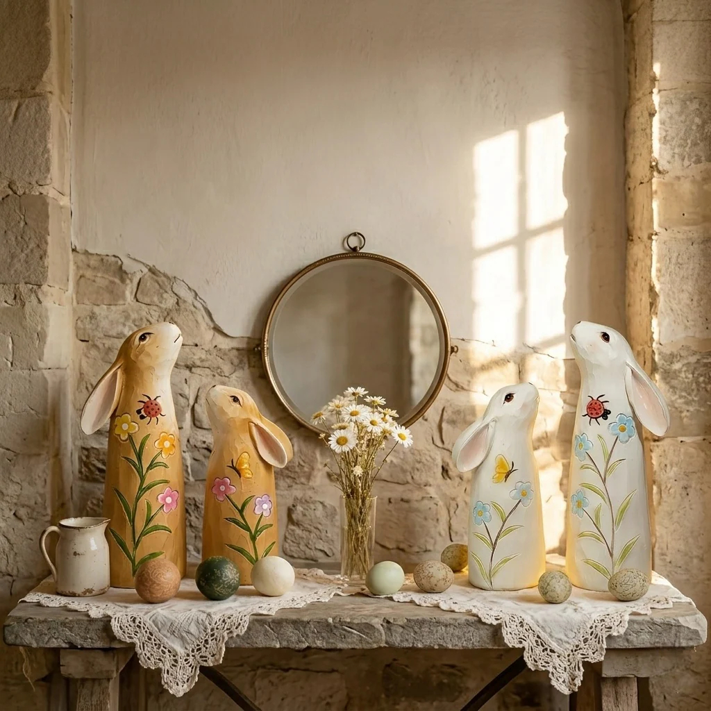 Hand-Painted Spring Bunny Figurines