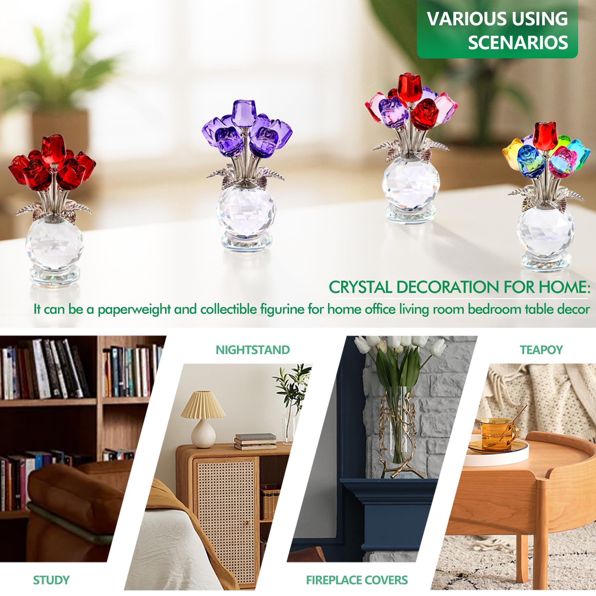 Crystal Colorful Rose Flower Collectible Figurine
