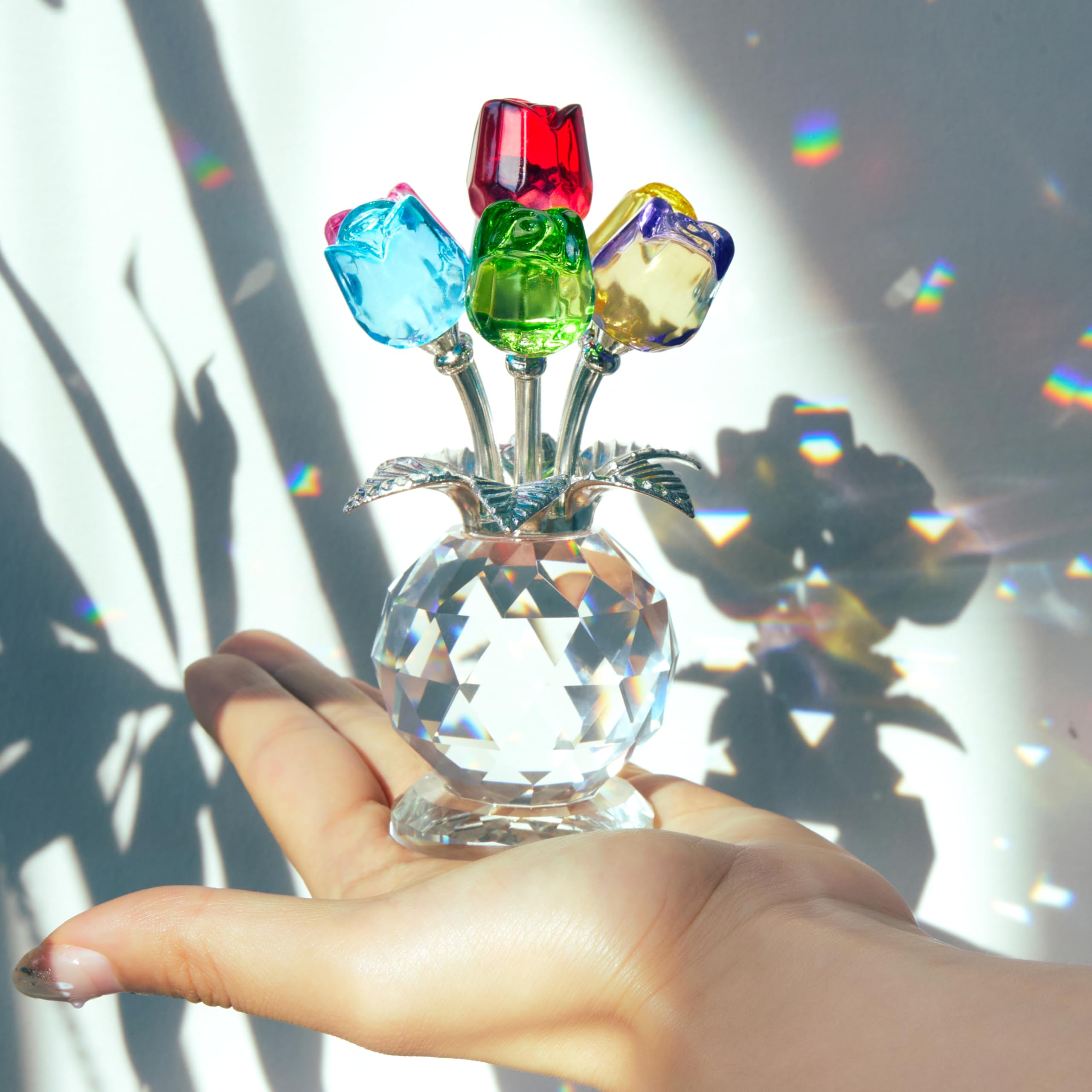 Crystal Colorful Rose Flower Collectible Figurine