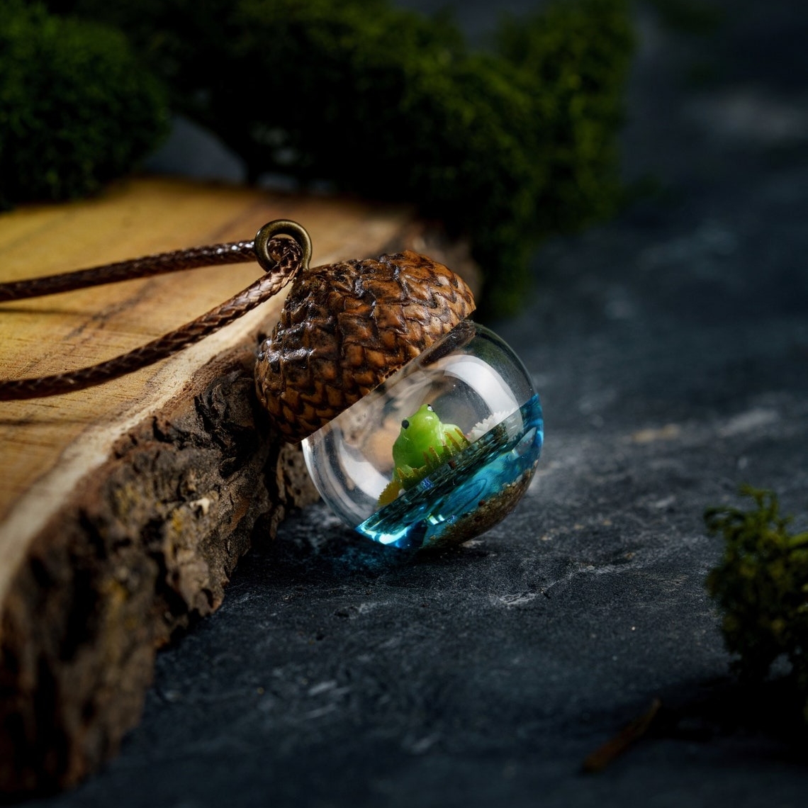 Frog Wood Resin Pendant Gift For Nature Lover