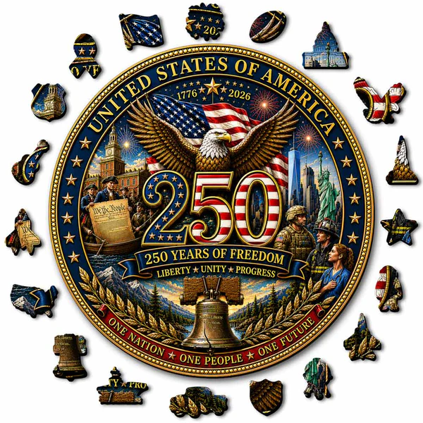 250 Years of Freedom  Handcrafted Heirloom Wooden Jigsaw Puzzle