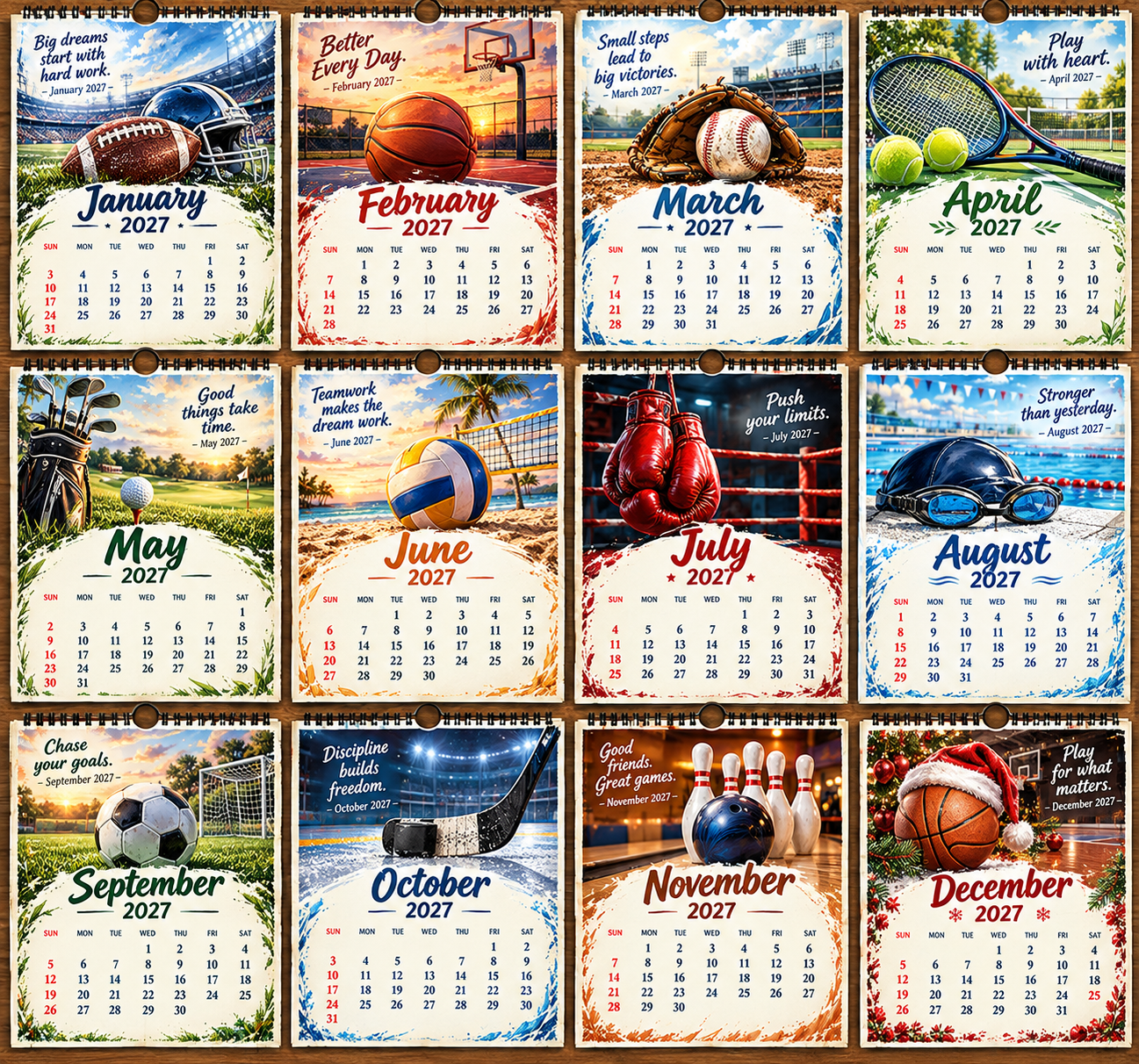 🏆 Game Day All Year – 2027 Sports Wall Calendar