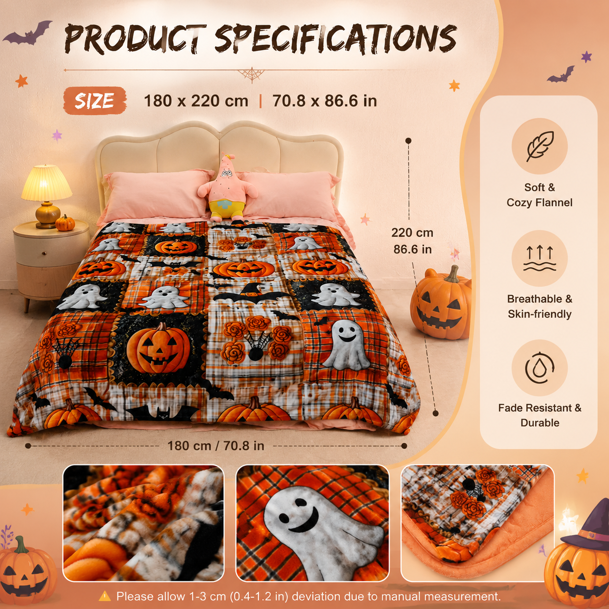 🎃Vintage Patchwork Halloween Quilt | Spooky Cute Autumn Bed Blanket👻