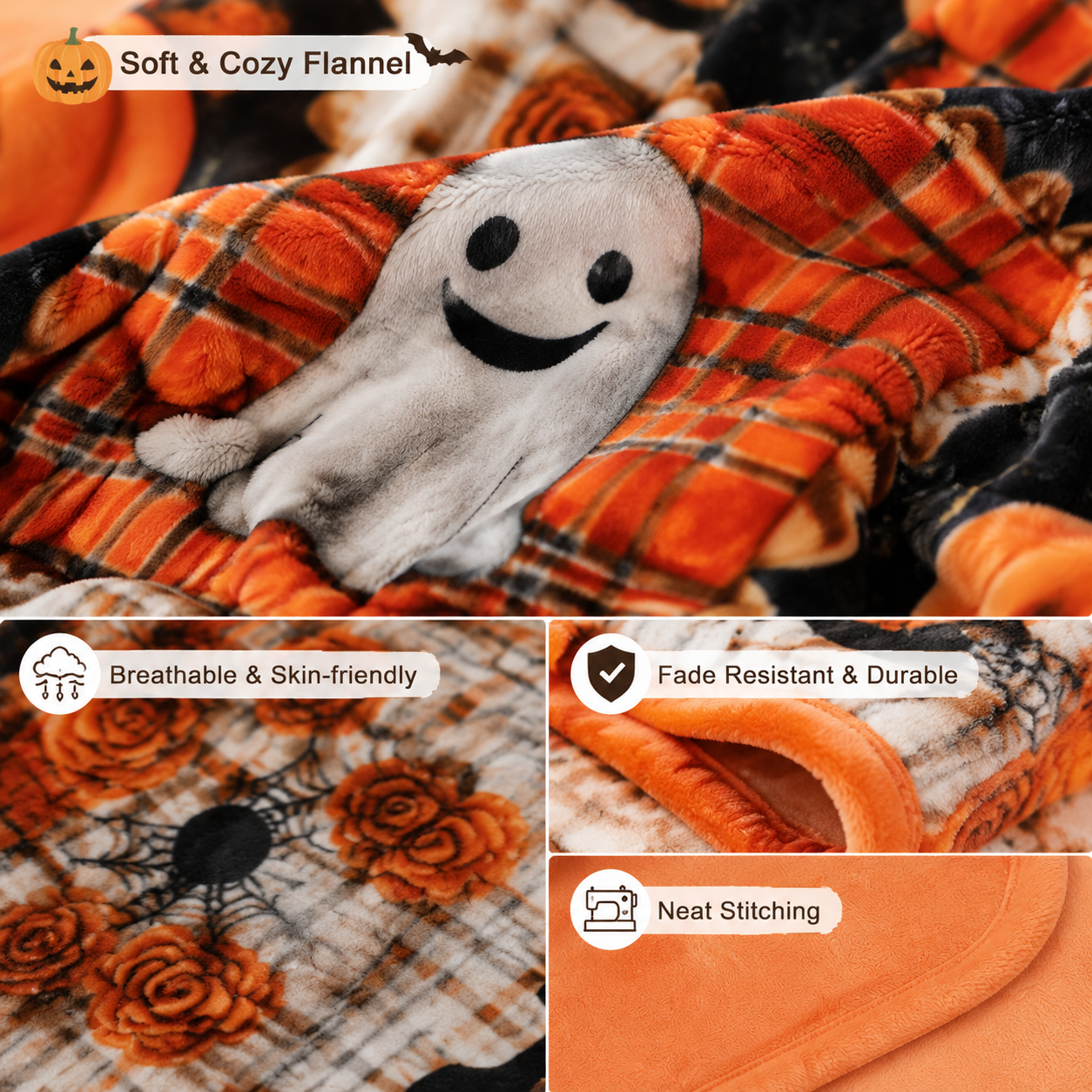 🎃Vintage Patchwork Halloween Quilt | Spooky Cute Autumn Bed Blanket👻