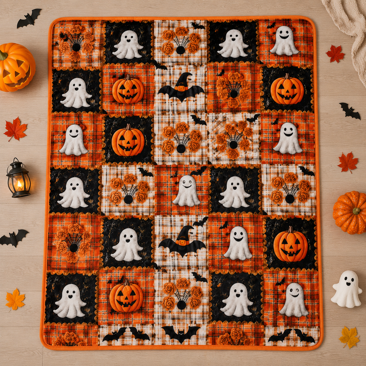 🎃Vintage Patchwork Halloween Quilt | Spooky Cute Autumn Bed Blanket👻