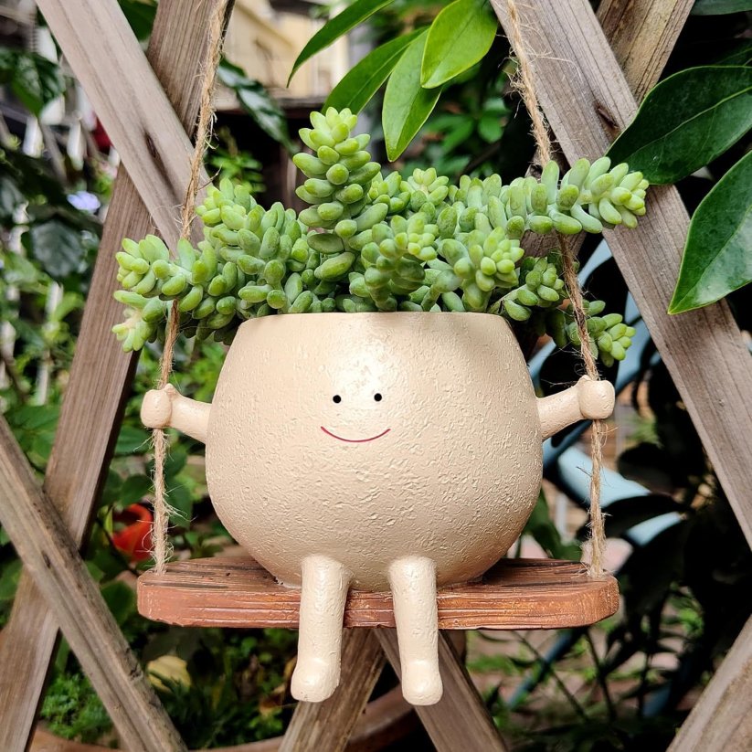 Swing Smile Face Hanging Flower Head Planters Pot