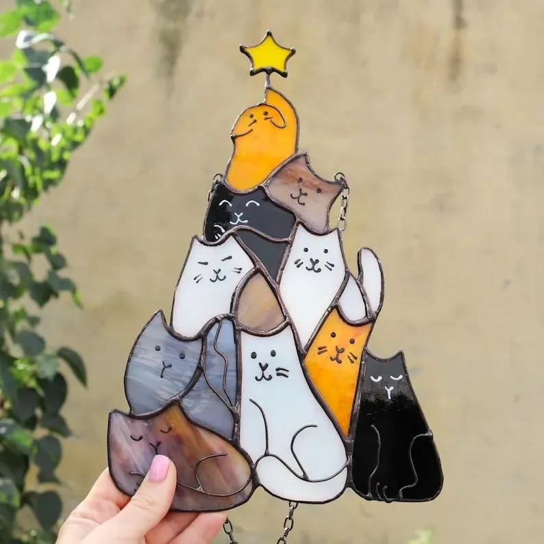 😻Cat Christmas Tree Suncatcher Ornament