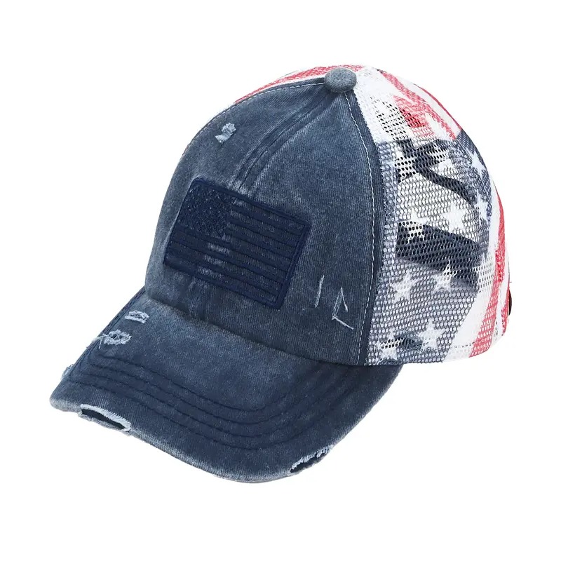 American Flag Mesh Back Trucker Hat Pony Cap