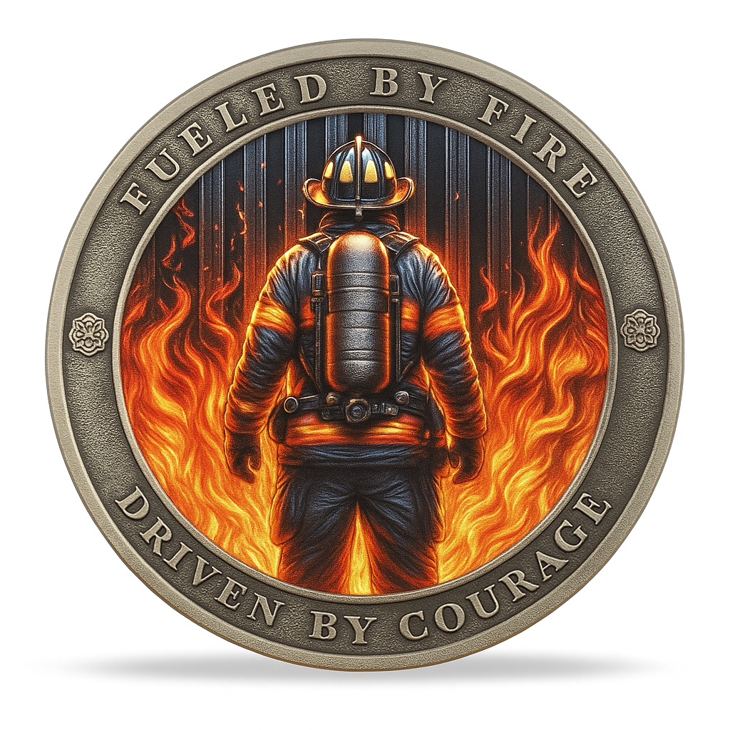 🔥 Firefighter Helmet Challenge Coin