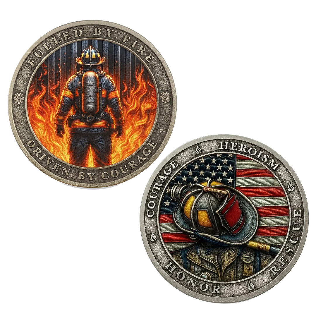 🔥 Firefighter Helmet Challenge Coin
