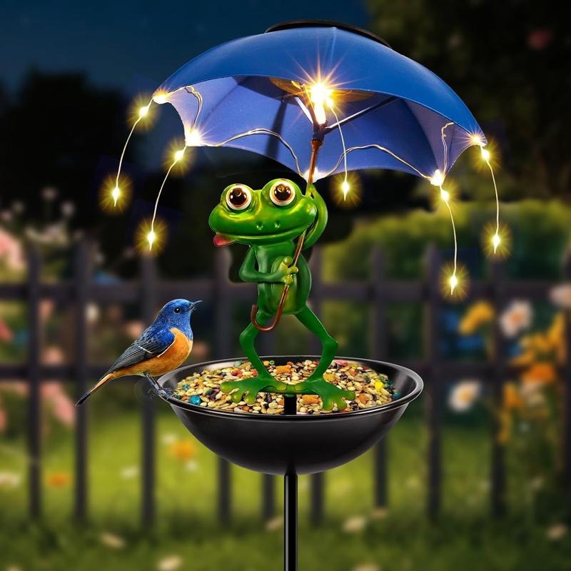Solar-Powered LED Animal Umbrella Light with Bird Feeder