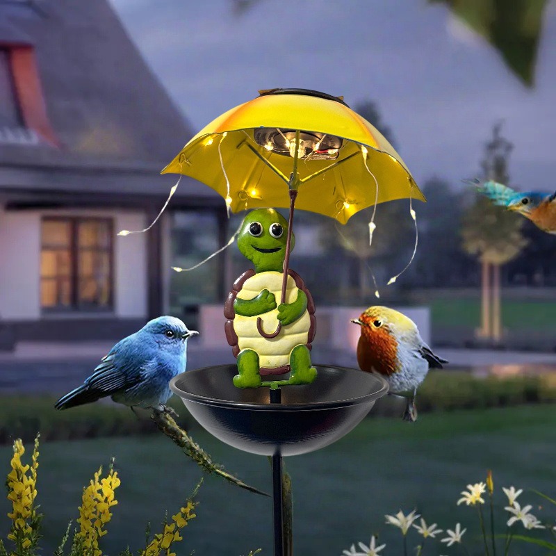 Solar-Powered LED Animal Umbrella Light with Bird Feeder
