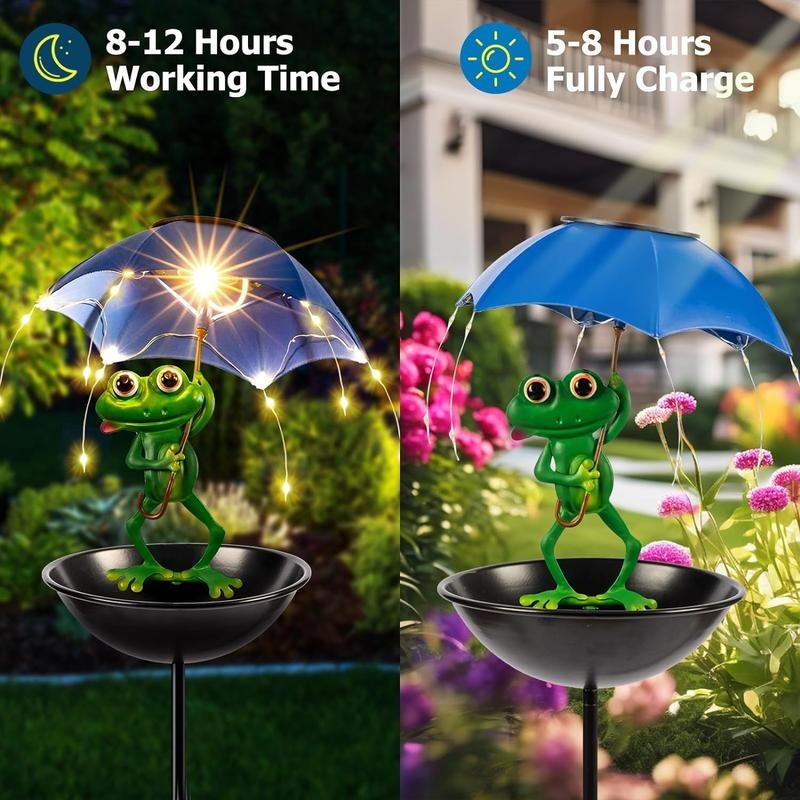 Solar-Powered LED Animal Umbrella Light with Bird Feeder