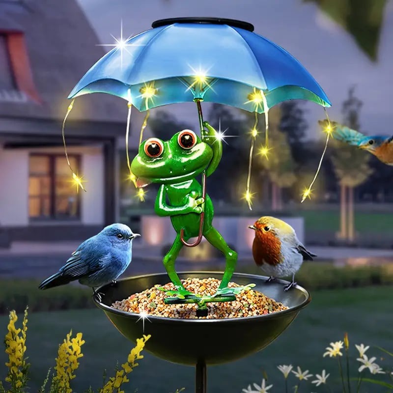 Solar-Powered LED Animal Umbrella Light with Bird Feeder