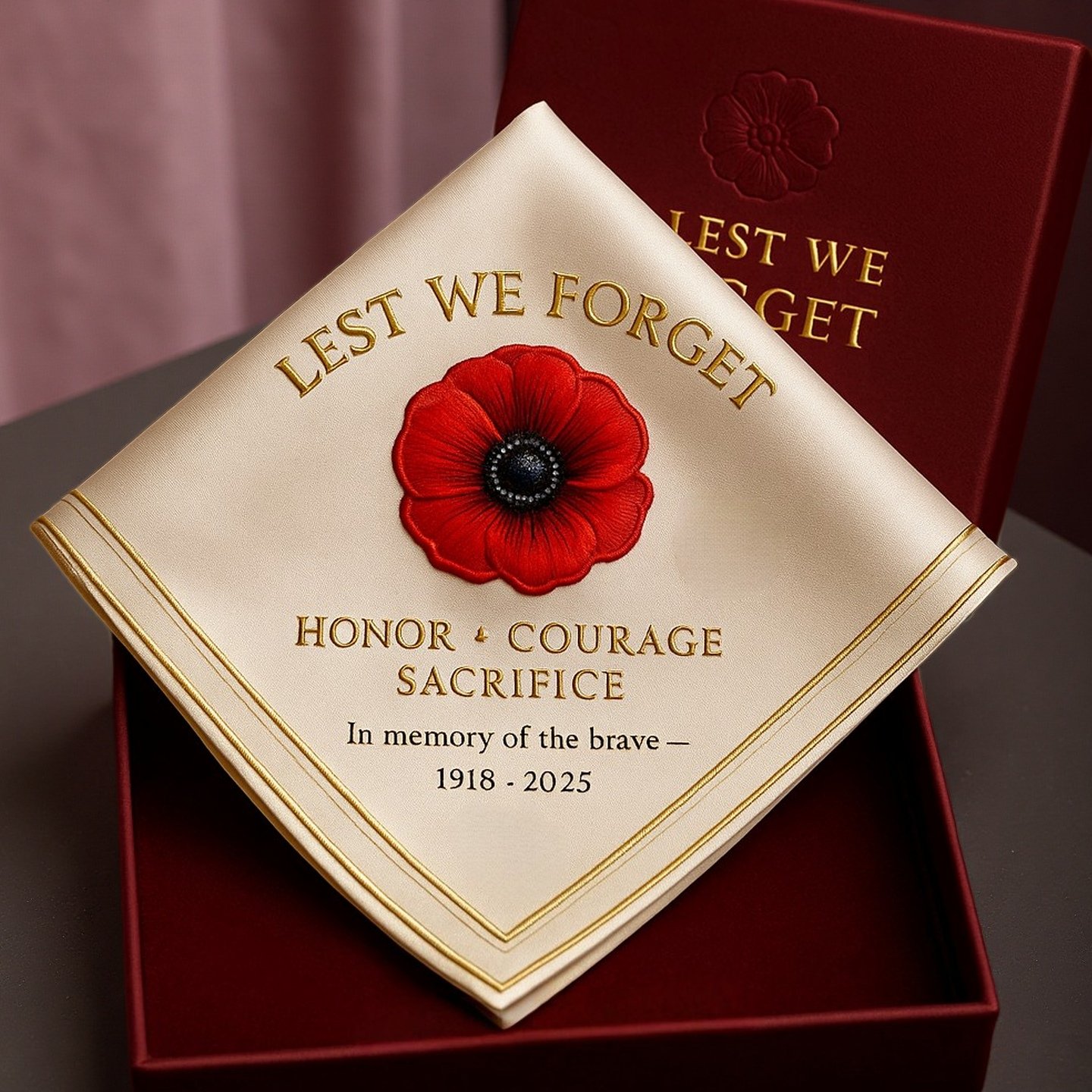 Lest We Forget Embroidered Handkerchief(✝️Keep Their Memory Alive)