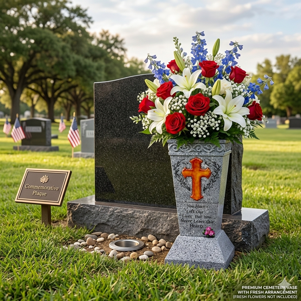 Solar Cemetery Grave Vase with LED for Fresh/Artificial Flowers Headstones Vases