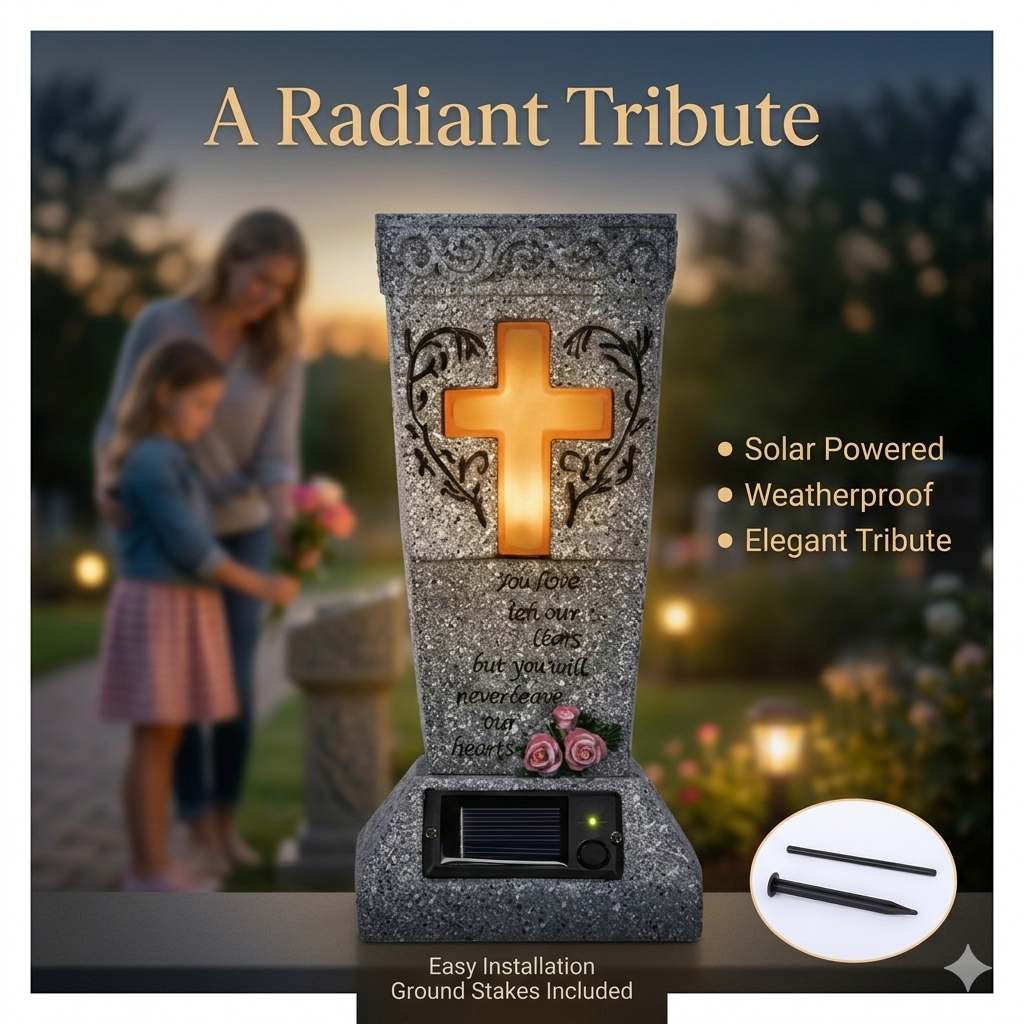 Solar Cemetery Grave Vase with LED for Fresh/Artificial Flowers Headstones Vases