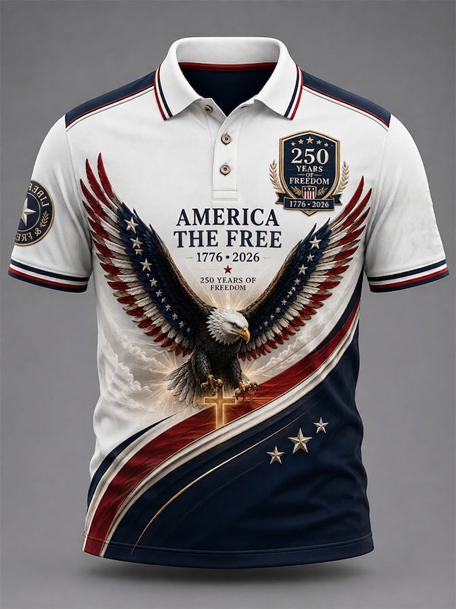 Men's Casual USA 250th Anniversary Print Polo Shirt