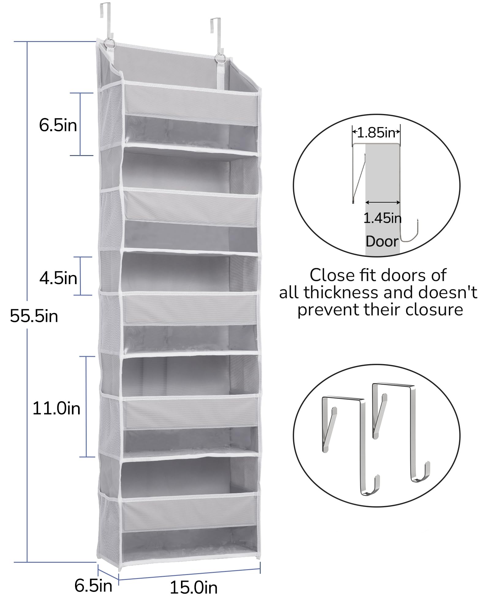 Over Door Organizer with 5 Large Pockets 10 Mesh Side Pockets,Hanging Storage Organizer