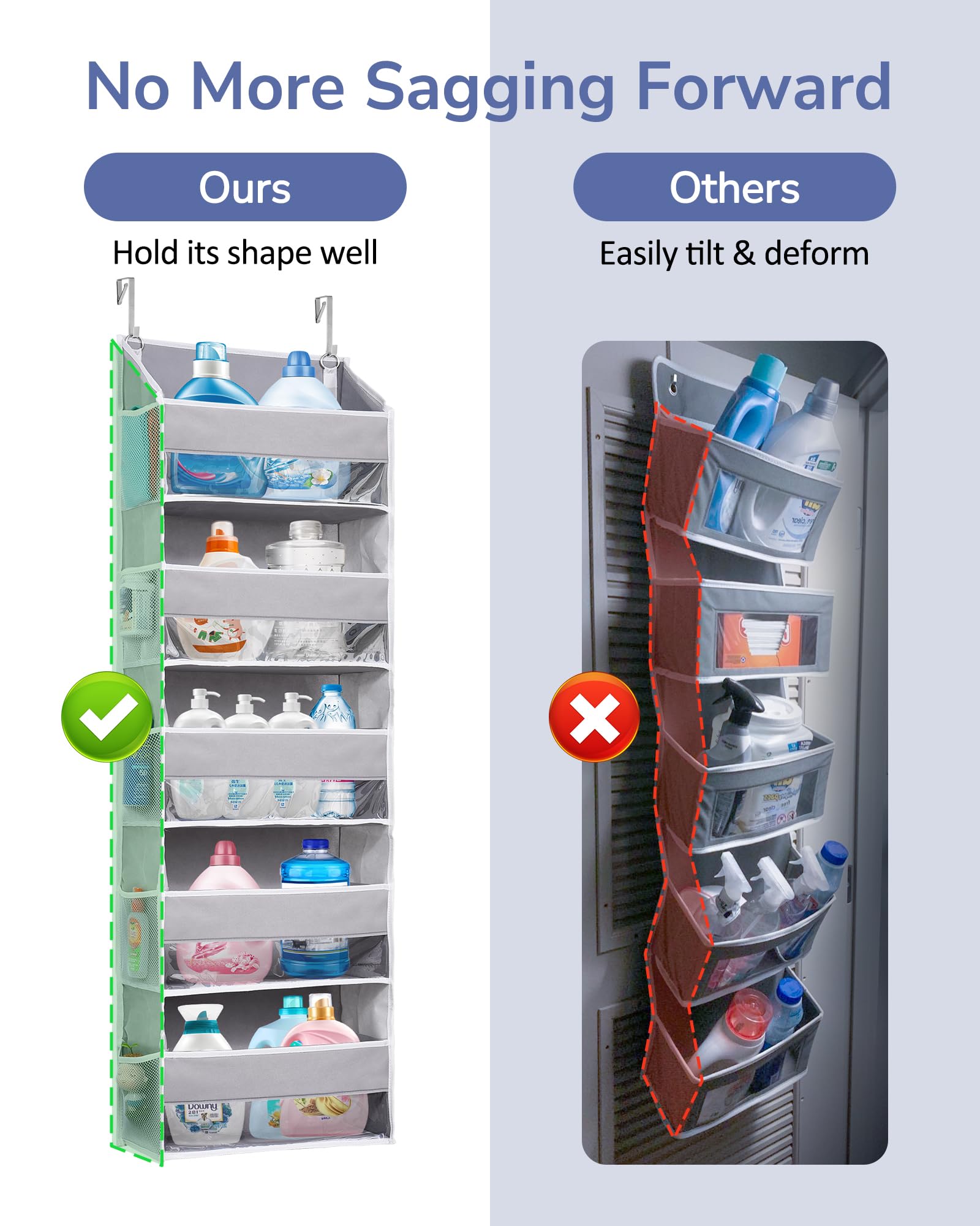 Over Door Organizer with 5 Large Pockets 10 Mesh Side Pockets,Hanging Storage Organizer