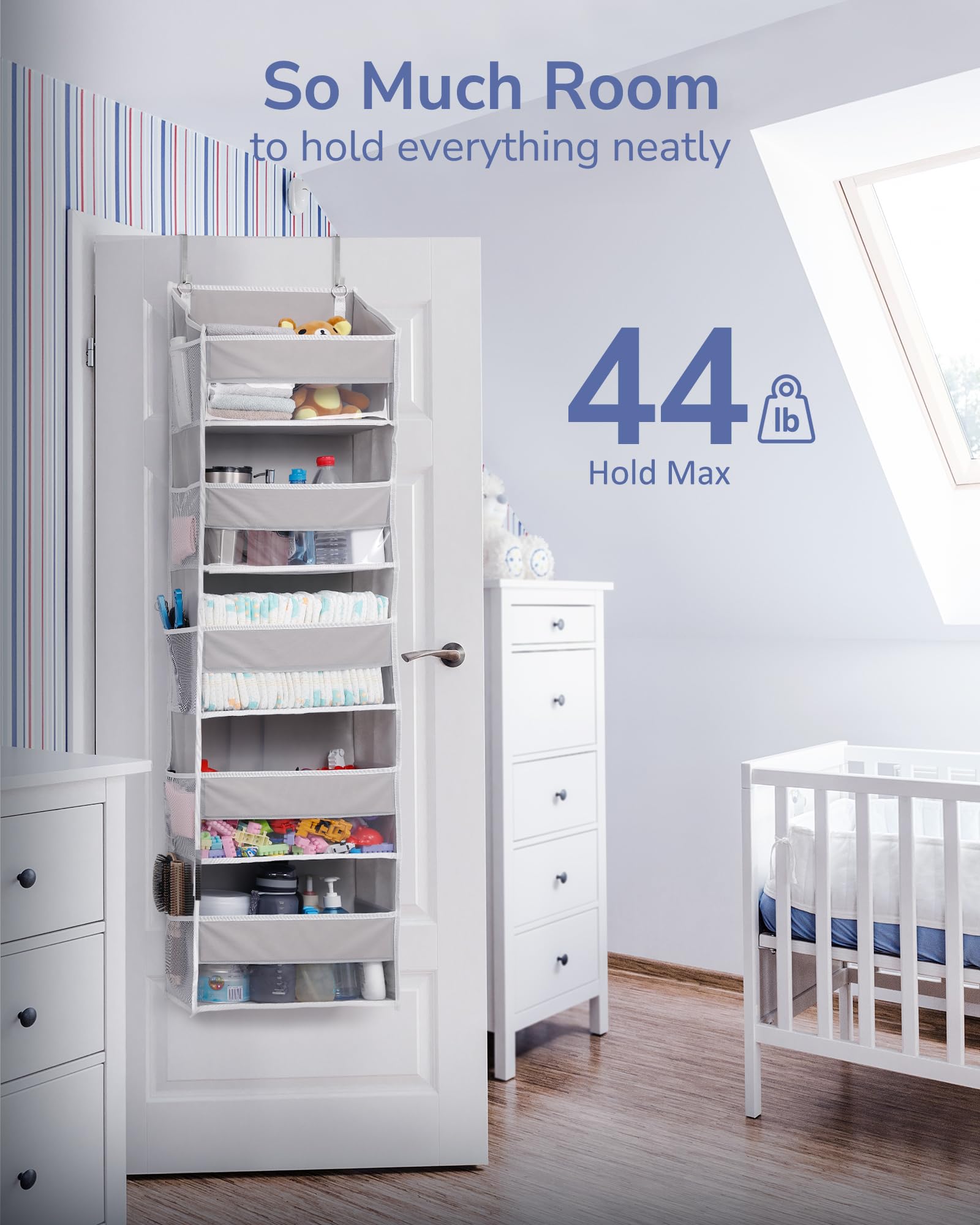 Over Door Organizer with 5 Large Pockets 10 Mesh Side Pockets,Hanging Storage Organizer