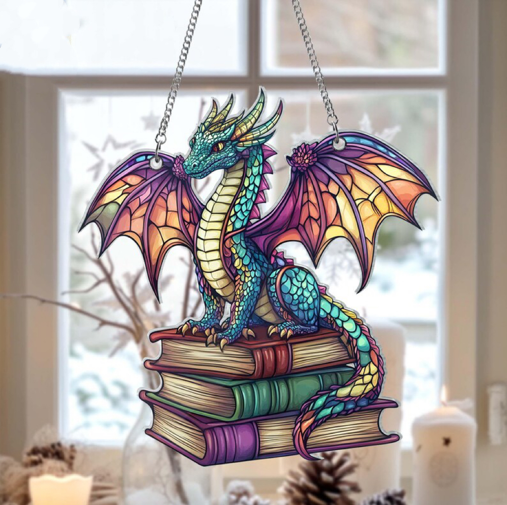 Acrylic Book Dragon Suncatcher Ornament