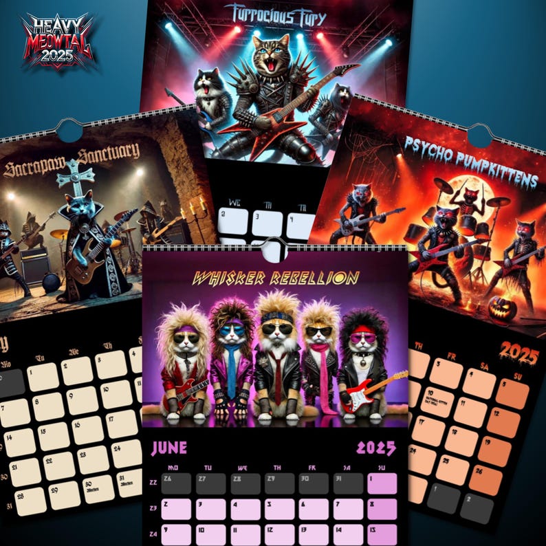 Heavy Metal Cats Wall Calendar 2025