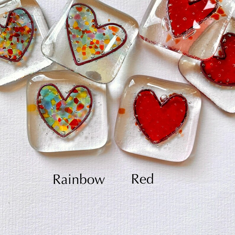 Pocket Token Fused Glass Heart Shaped Keepsake