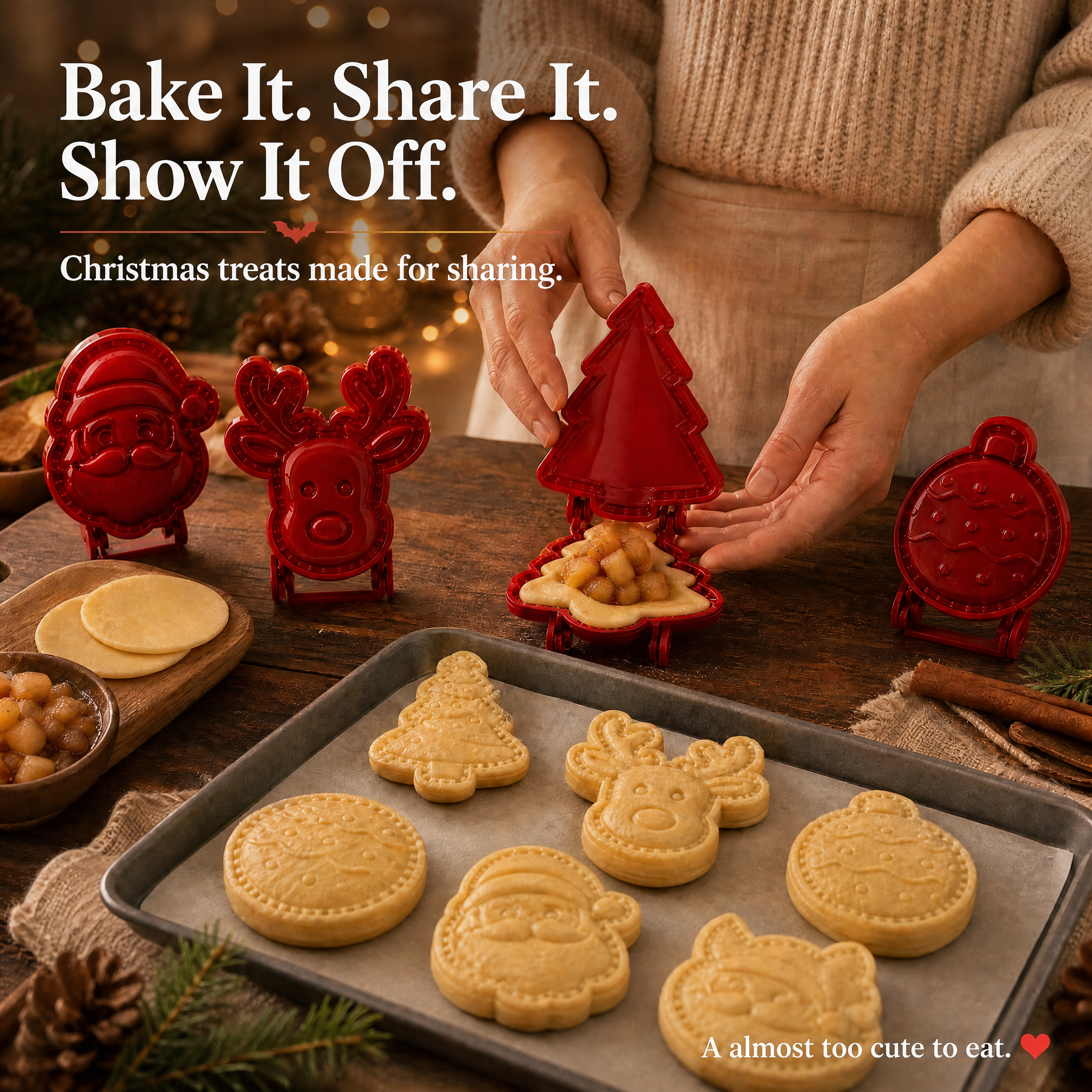 Christmas 8‑Pack Hand‑Press Cookie & Hand Pie Molds