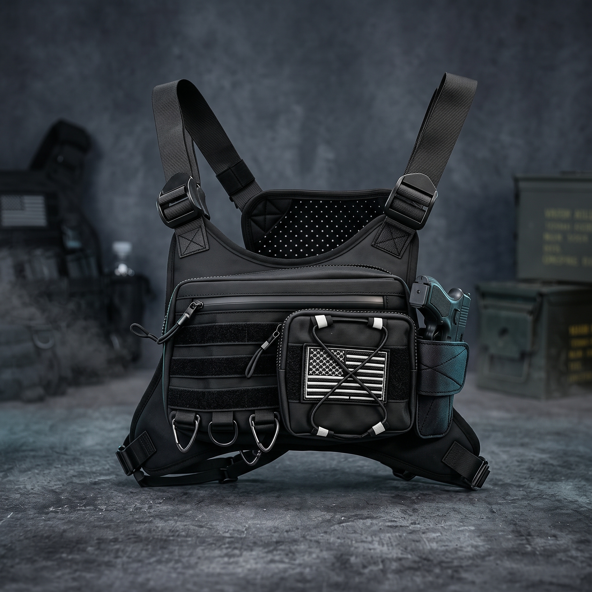 Lightweight Tactical Chest Rig Bag, Reflective Chest Pack for Hiking Cycling Outdoor