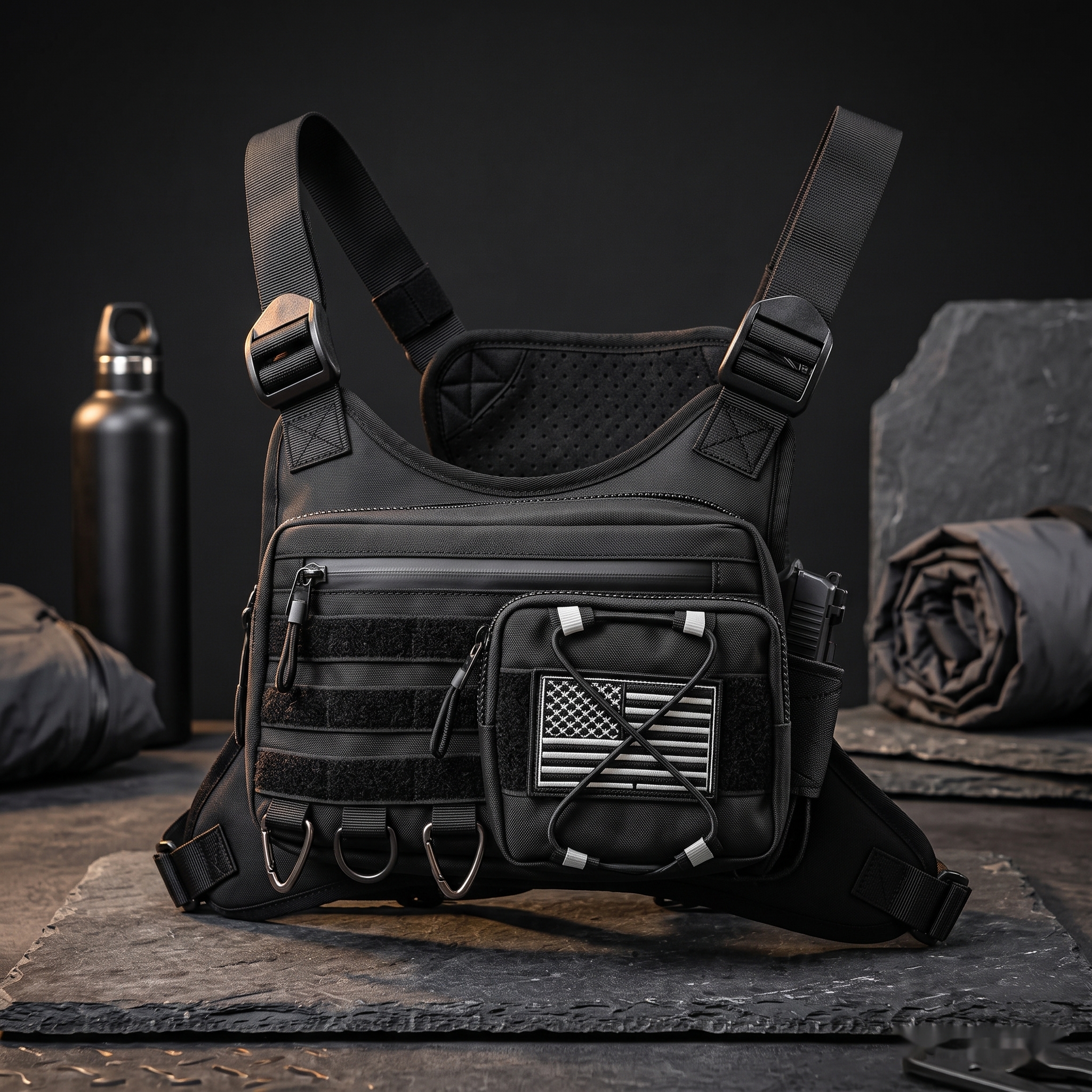 Lightweight Tactical Chest Rig Bag, Reflective Chest Pack for Hiking Cycling Outdoor