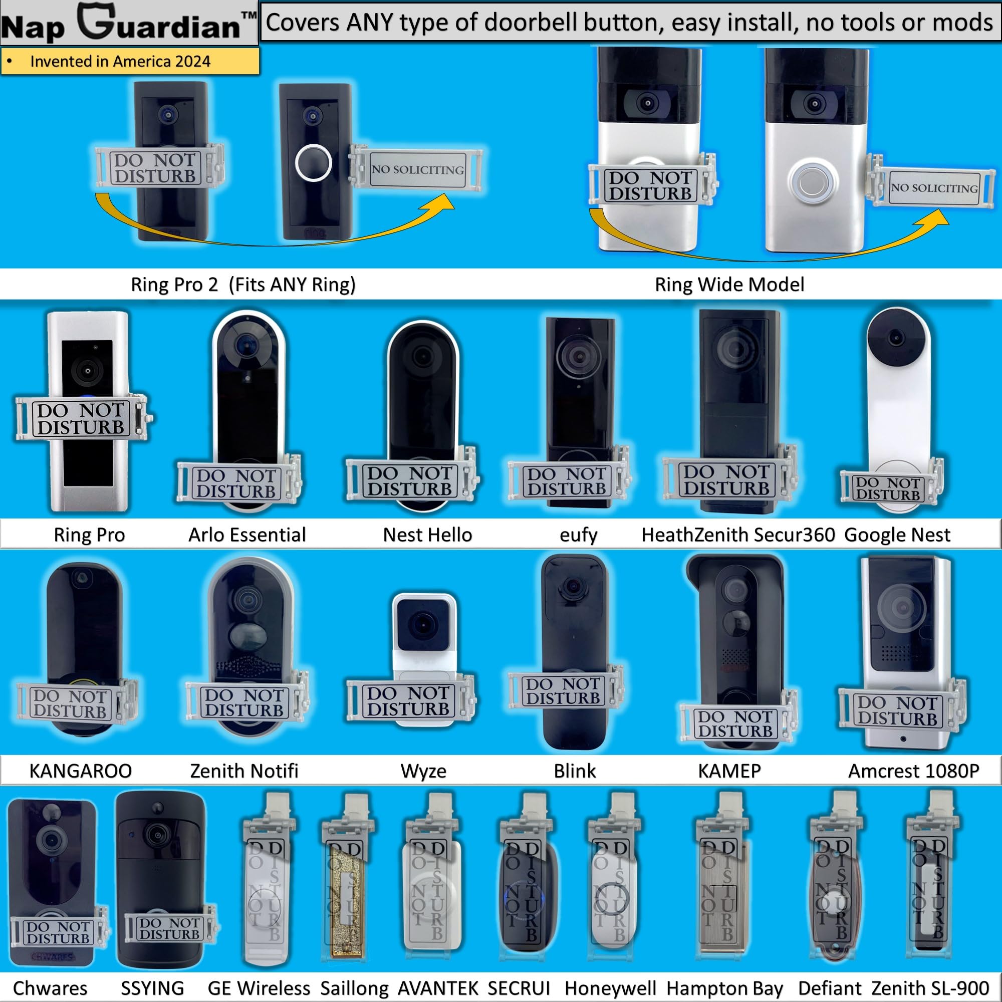 Fits Any Doorbell, Rotates-a Dual Purpose Sign-DO NOT DISTURB and NO SOLICITING