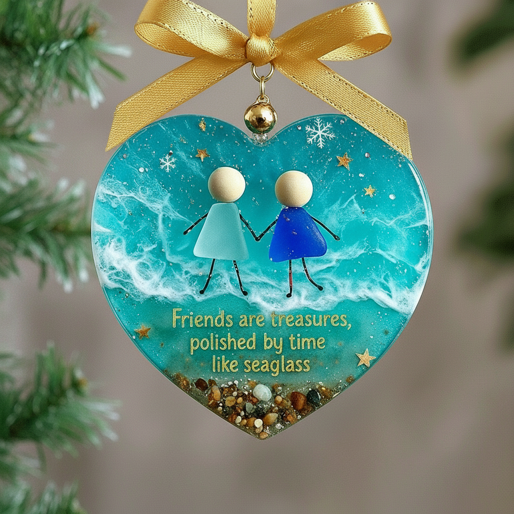Heart Shaped Friendship Sea Glass Christmas Ornament