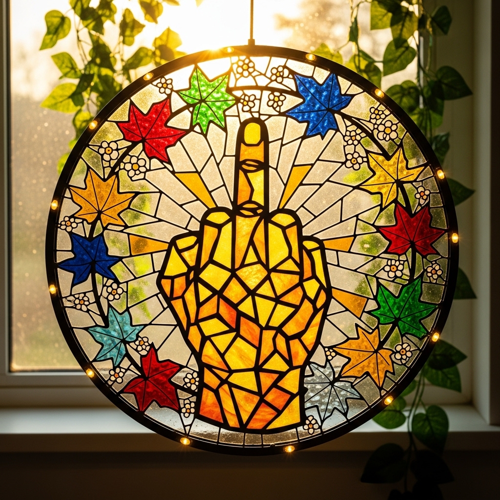 Middle finger with leaf tracery