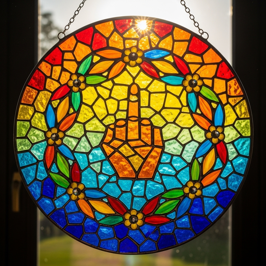 Middle finger with leaf tracery