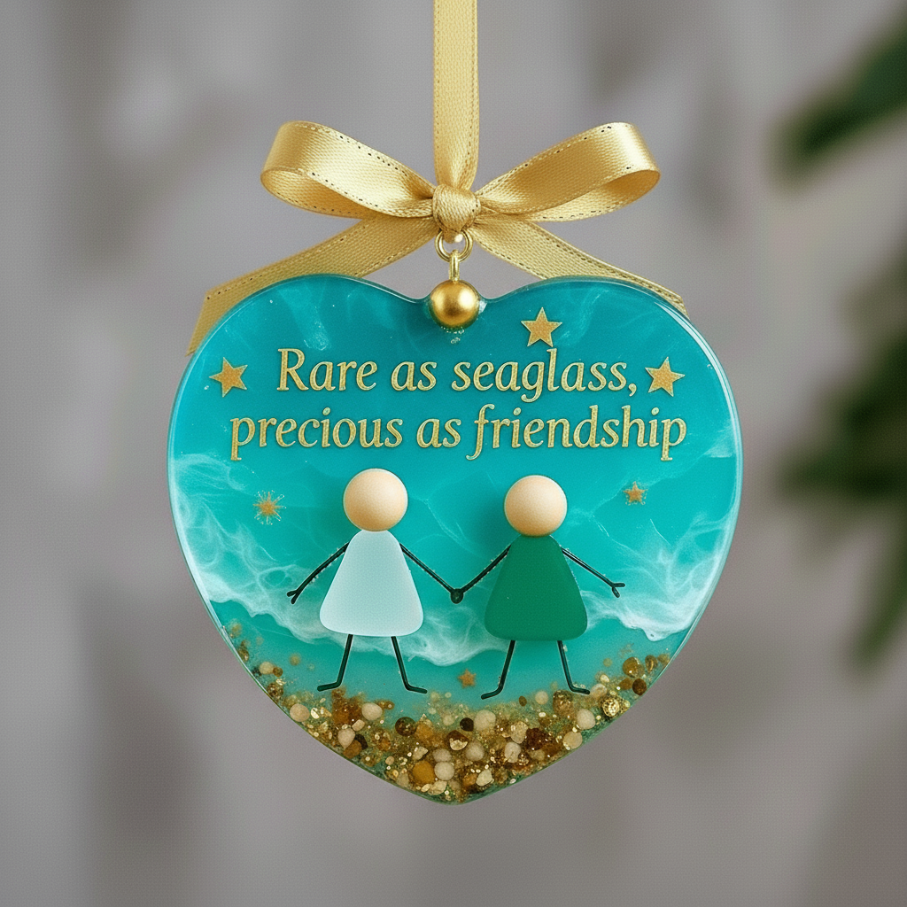Heart Shaped Friendship Sea Glass Christmas Ornament