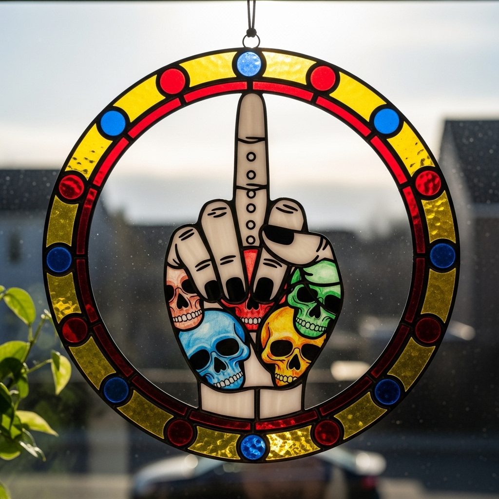 Middle Finger Skull Flower Window Decoration