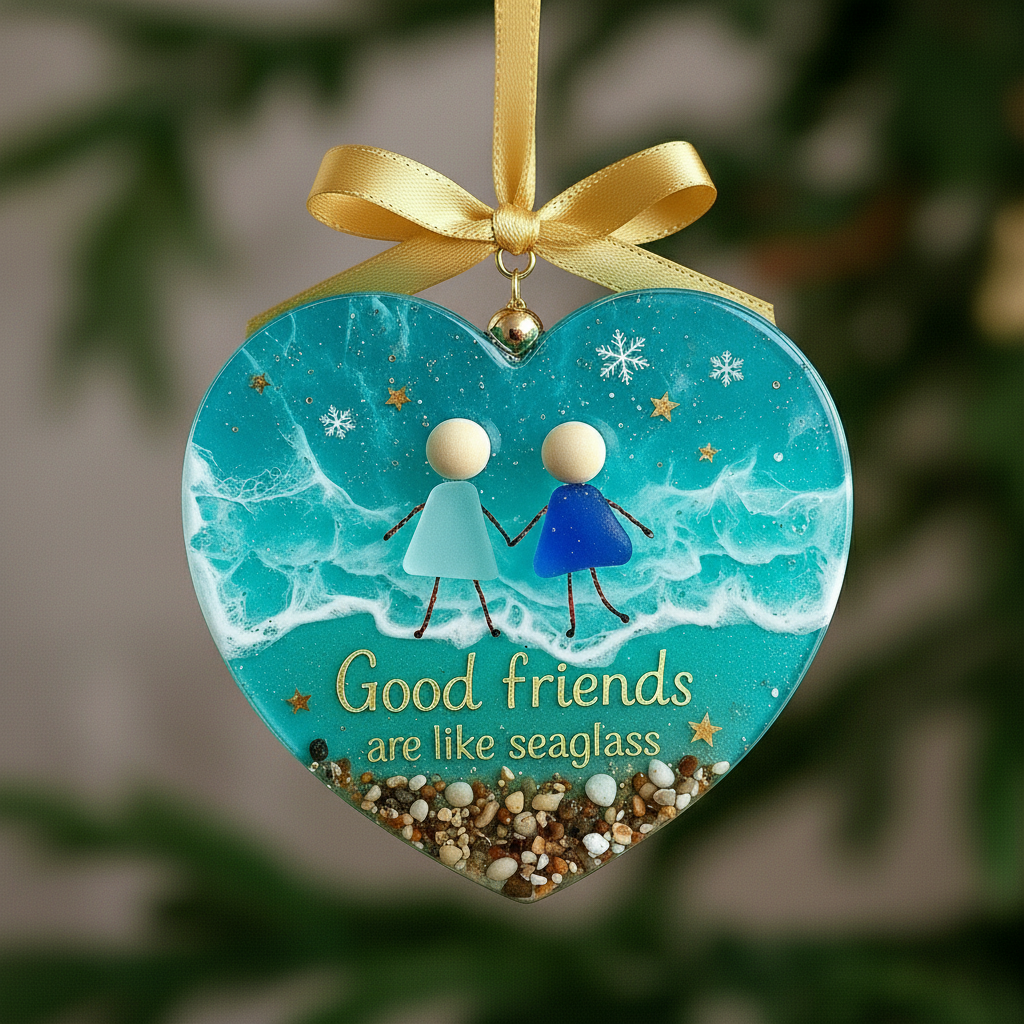 Heart Shaped Friendship Sea Glass Christmas Ornament