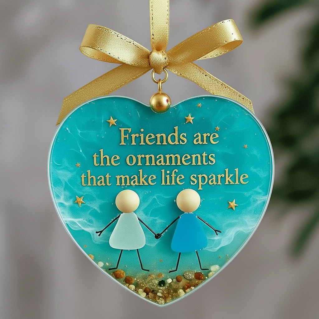 Heart Shaped Friendship Sea Glass Christmas Ornament