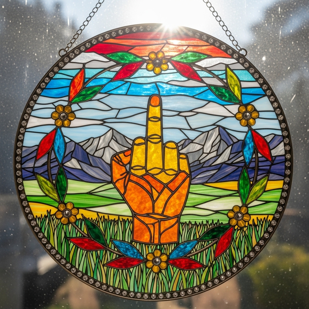 Middle finger with leaf tracery