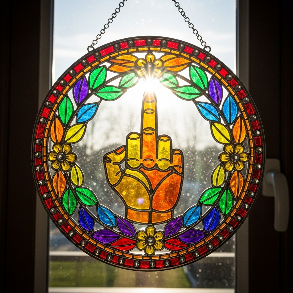 Middle finger with leaf tracery