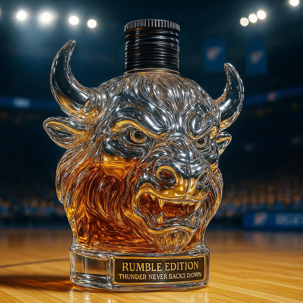 Oklahoma City Thunder Rumble the Bison Whiskey Bottle