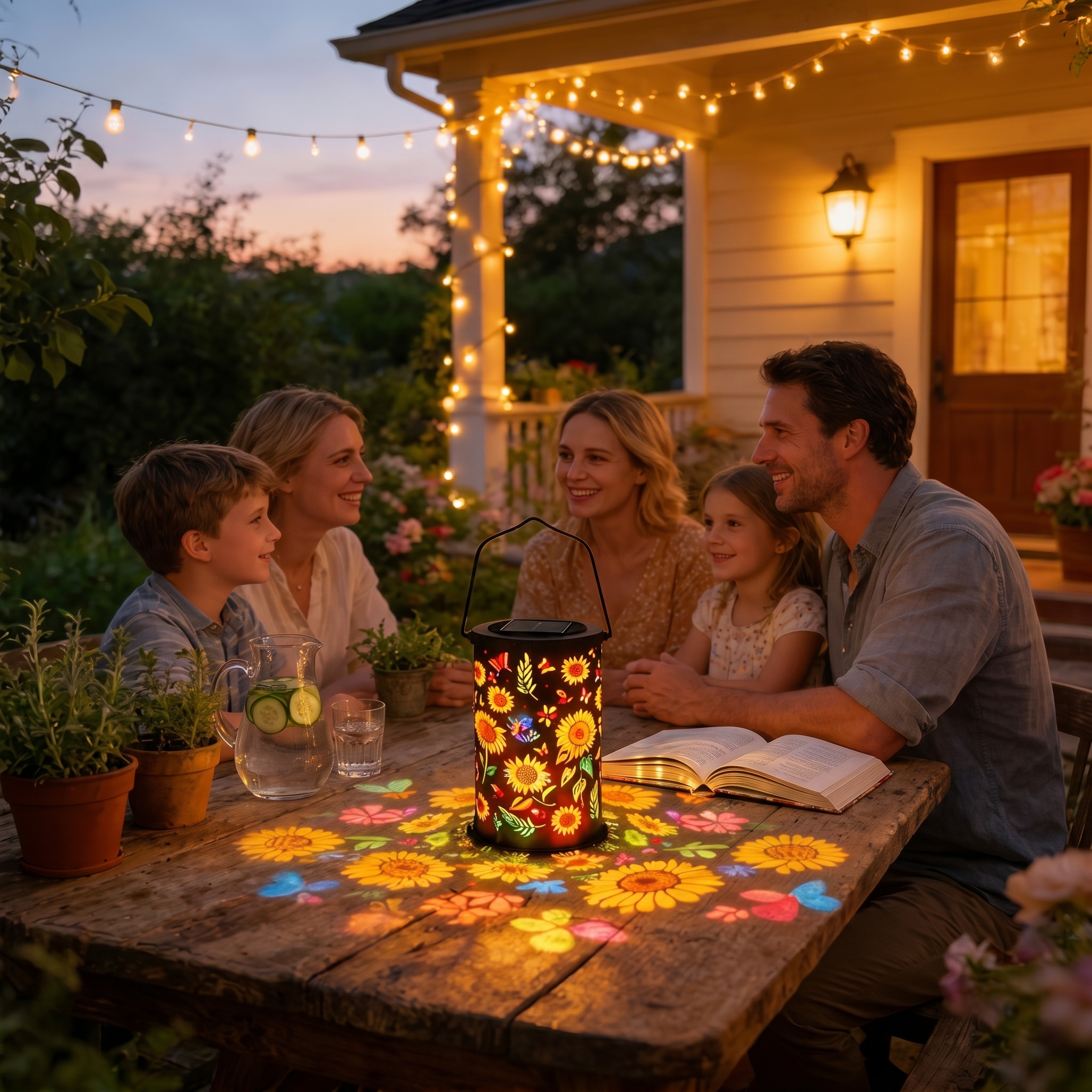 Solar Sunflower Butterfly Projection Lantern – Waterproof Garden Hanging Light