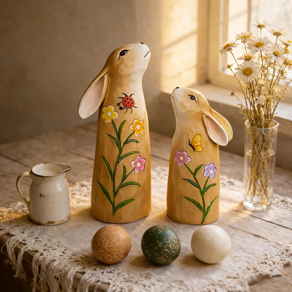 Hand-Painted Spring Bunny Figurines